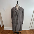 Vintage 1960s/1970s Men's Glen Plaid Long Wool Coat, Size XL/XXL