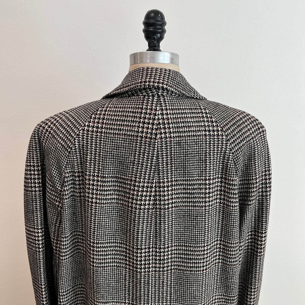 Vintage 1960s/1970s Men's Glen Plaid Long Wool Coat, Size XL/XXL