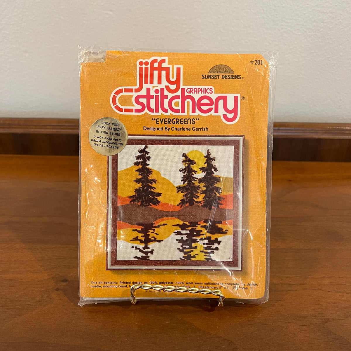 Vintage 1970s NIP Jiffy Stitchery Graphics Evergreens Crewel Embroidery Kit #201