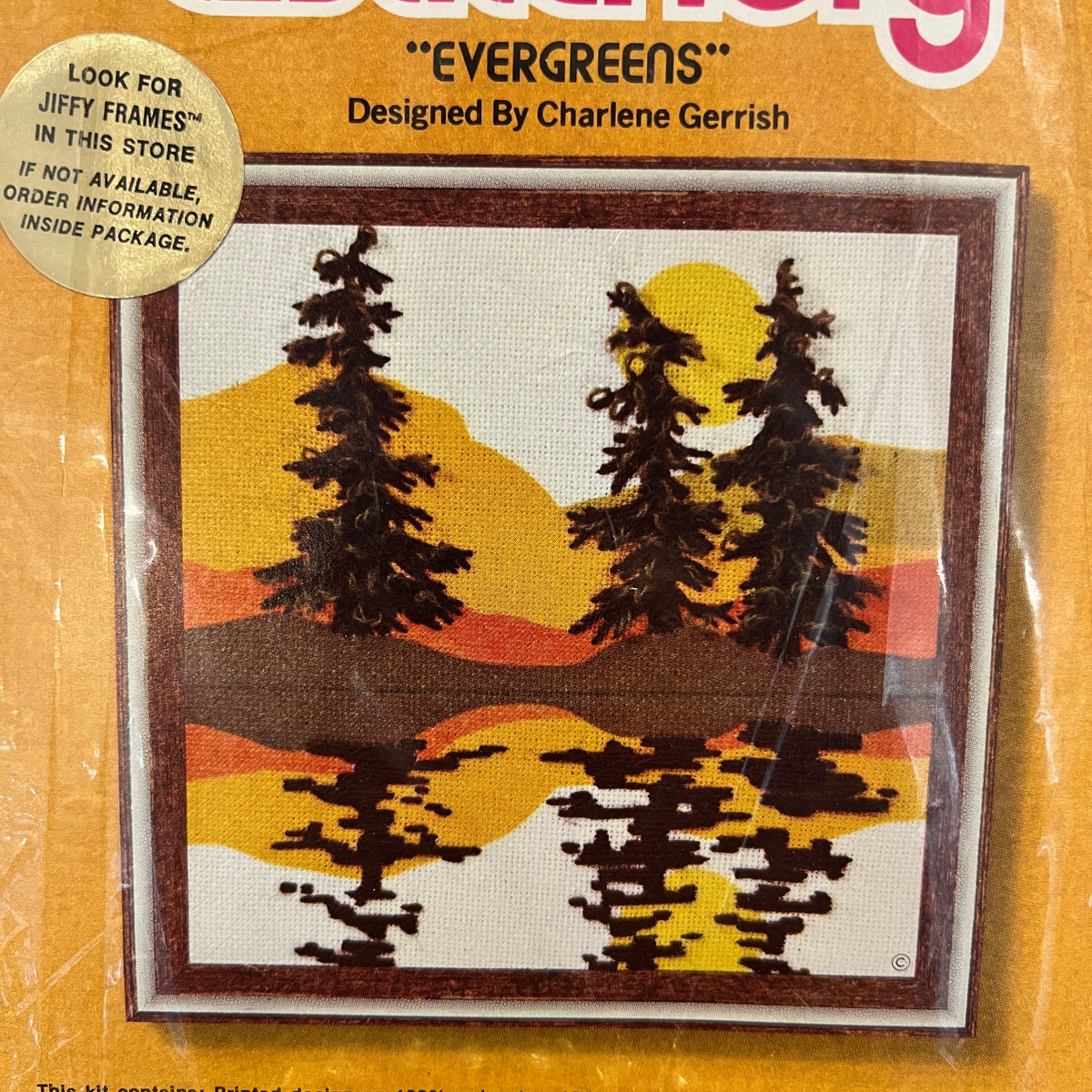 Vintage 1970s NIP Jiffy Stitchery Graphics Evergreens Crewel Embroidery Kit #201