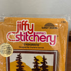 Vintage 1970s NIP Jiffy Stitchery Graphics Evergreens Crewel Embroidery Kit #201