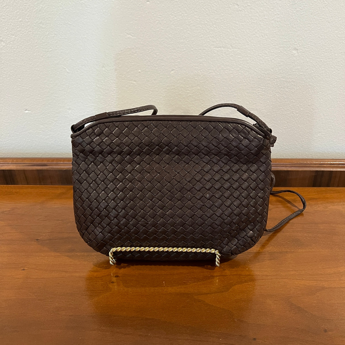 Vintage 1980s Ganson Chocolate Brown Woven Leather Crossbody Bag