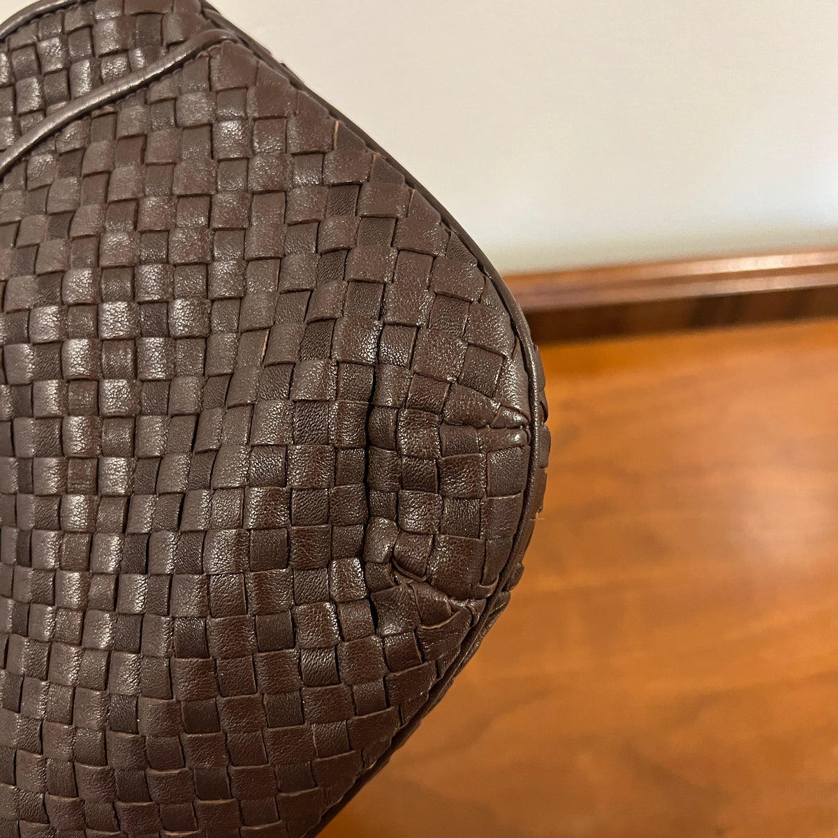 Vintage 1980s Ganson Chocolate Brown Woven Leather Crossbody Bag