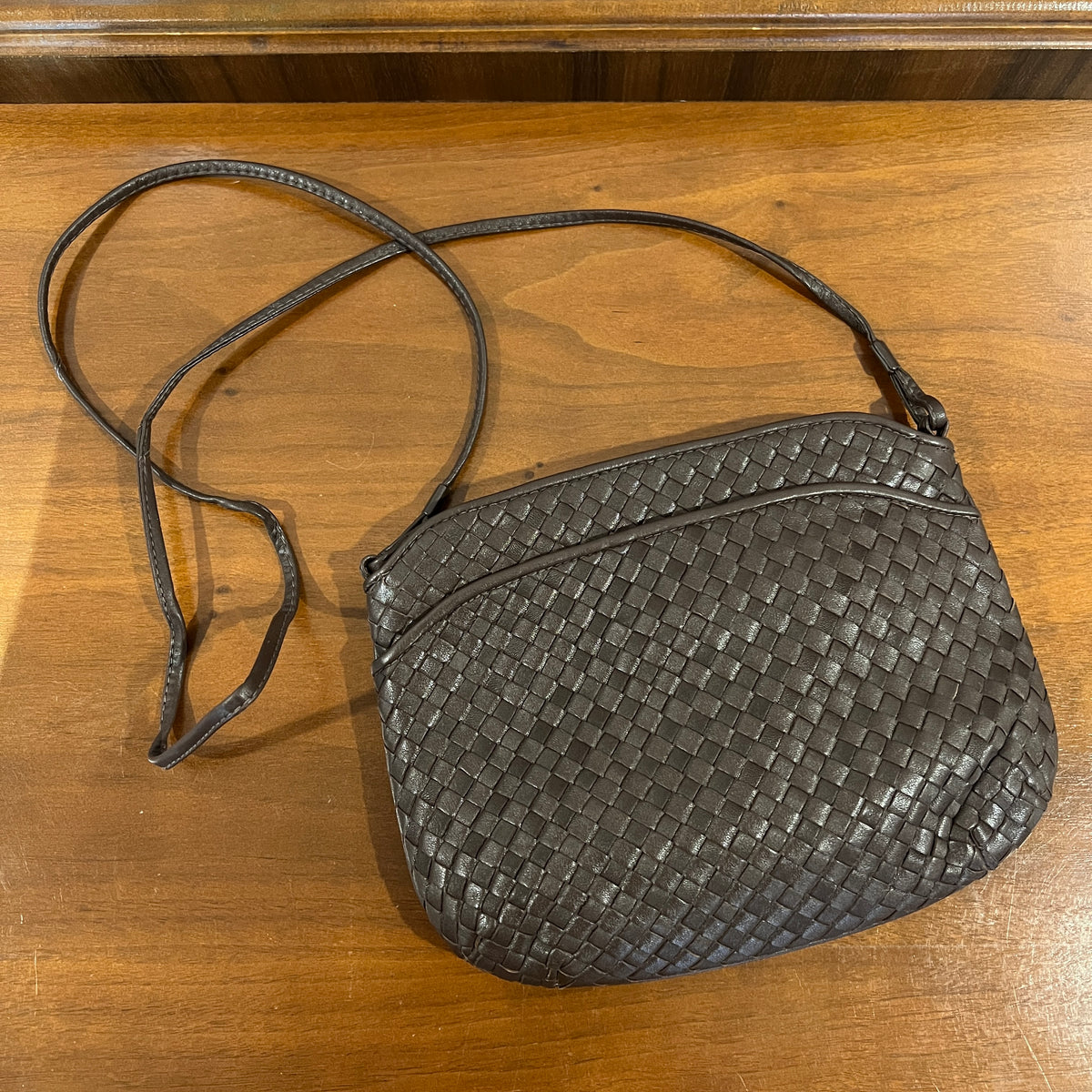Vintage 1980s Ganson Chocolate Brown Woven Leather Crossbody Bag