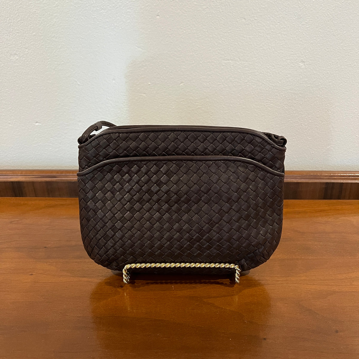 Vintage 1980s Ganson Chocolate Brown Woven Leather Crossbody Bag