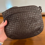 Vintage 1980s Ganson Chocolate Brown Woven Leather Crossbody Bag