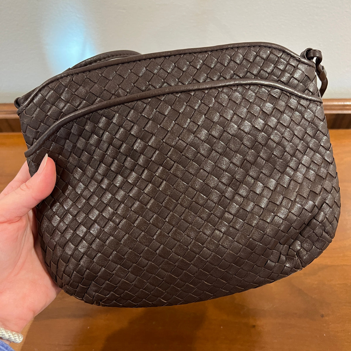 Vintage 1980s Ganson Chocolate Brown Woven Leather Crossbody Bag