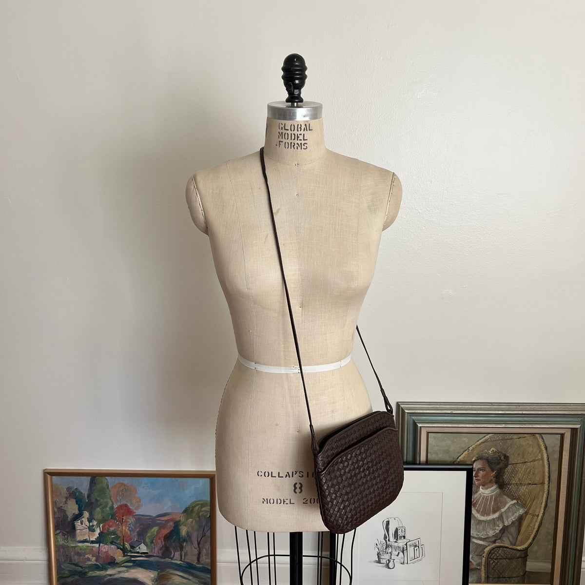 Vintage 1980s Ganson Chocolate Brown Woven Leather Crossbody Bag