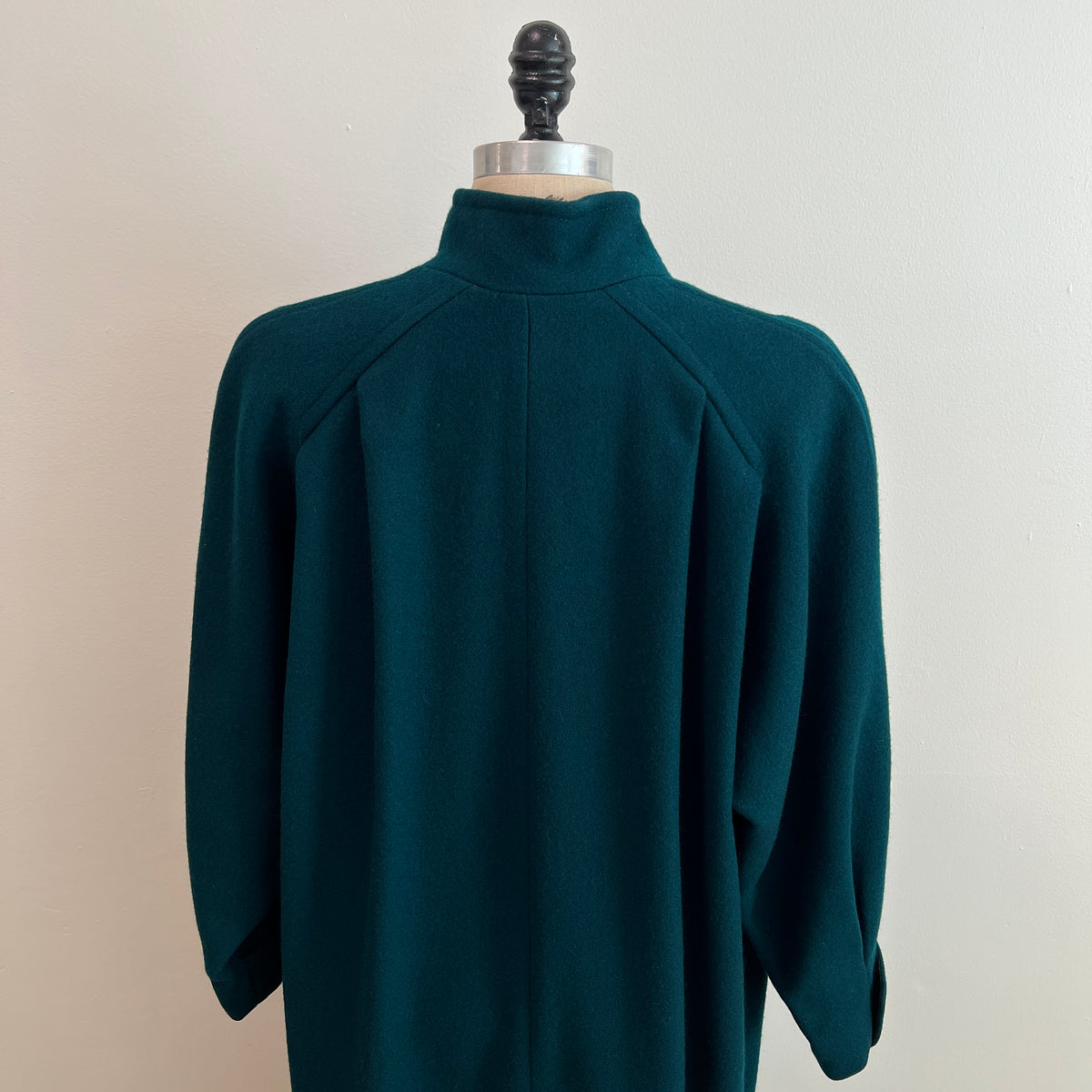 Vintage 1980s Women's Emerald Green Long Wool Coat, Size Medium/Large