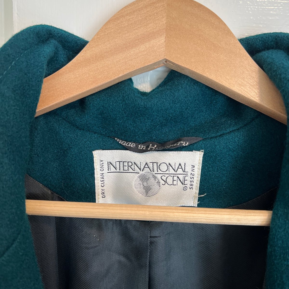Vintage 1980s Women's Emerald Green Long Wool Coat, Size Medium/Large