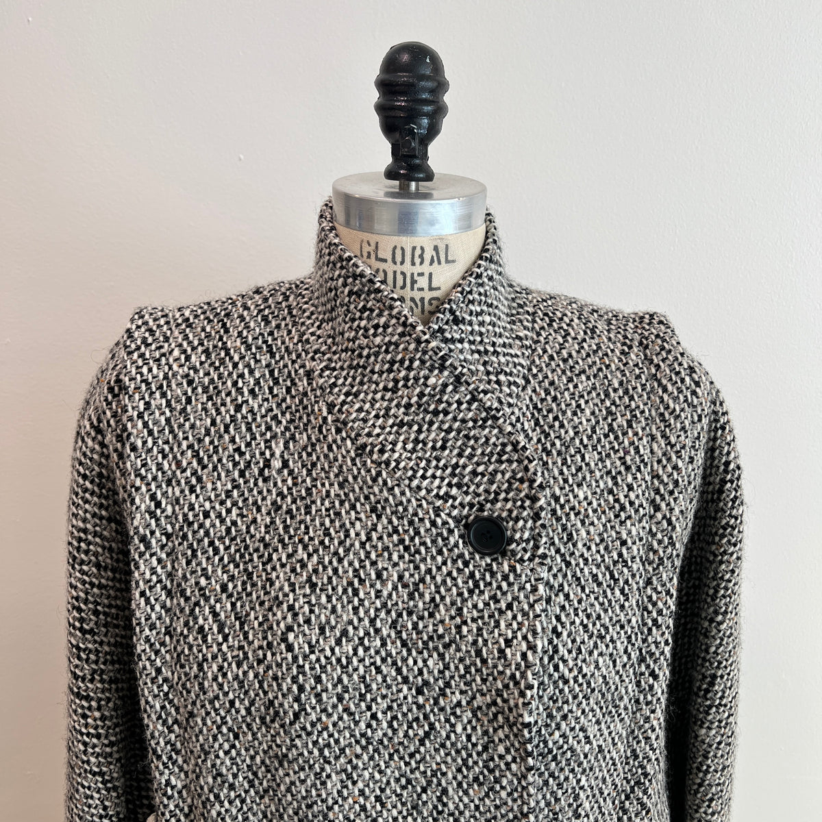 Vintage 1980s Women's Tweed Double-Breasted Wool Coat, Size M/L