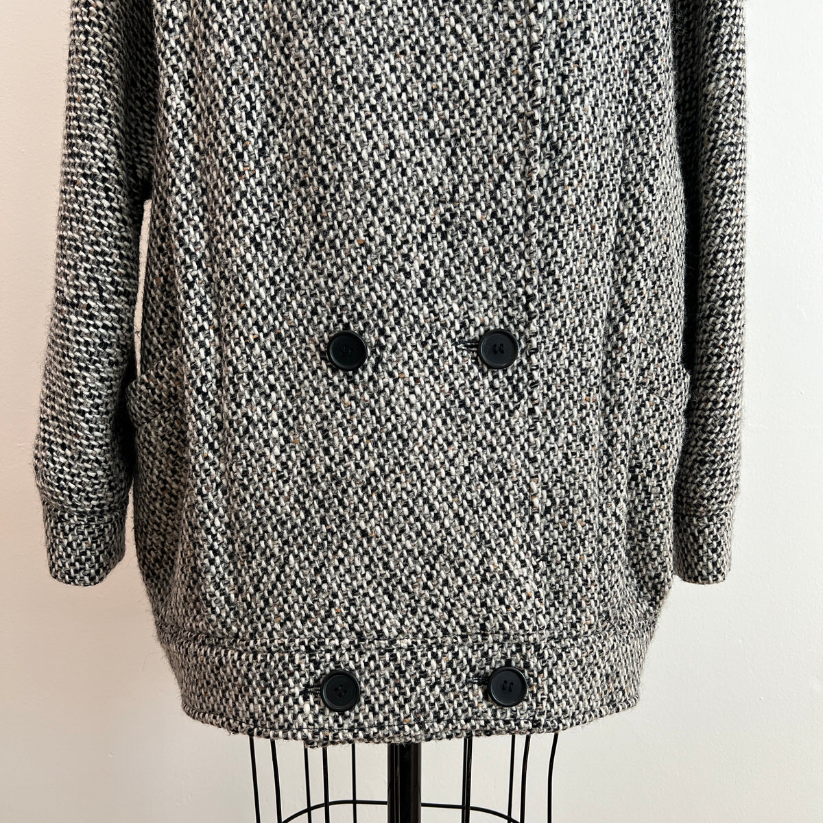 Vintage 1980s Women's Tweed Double-Breasted Wool Coat, Size M/L