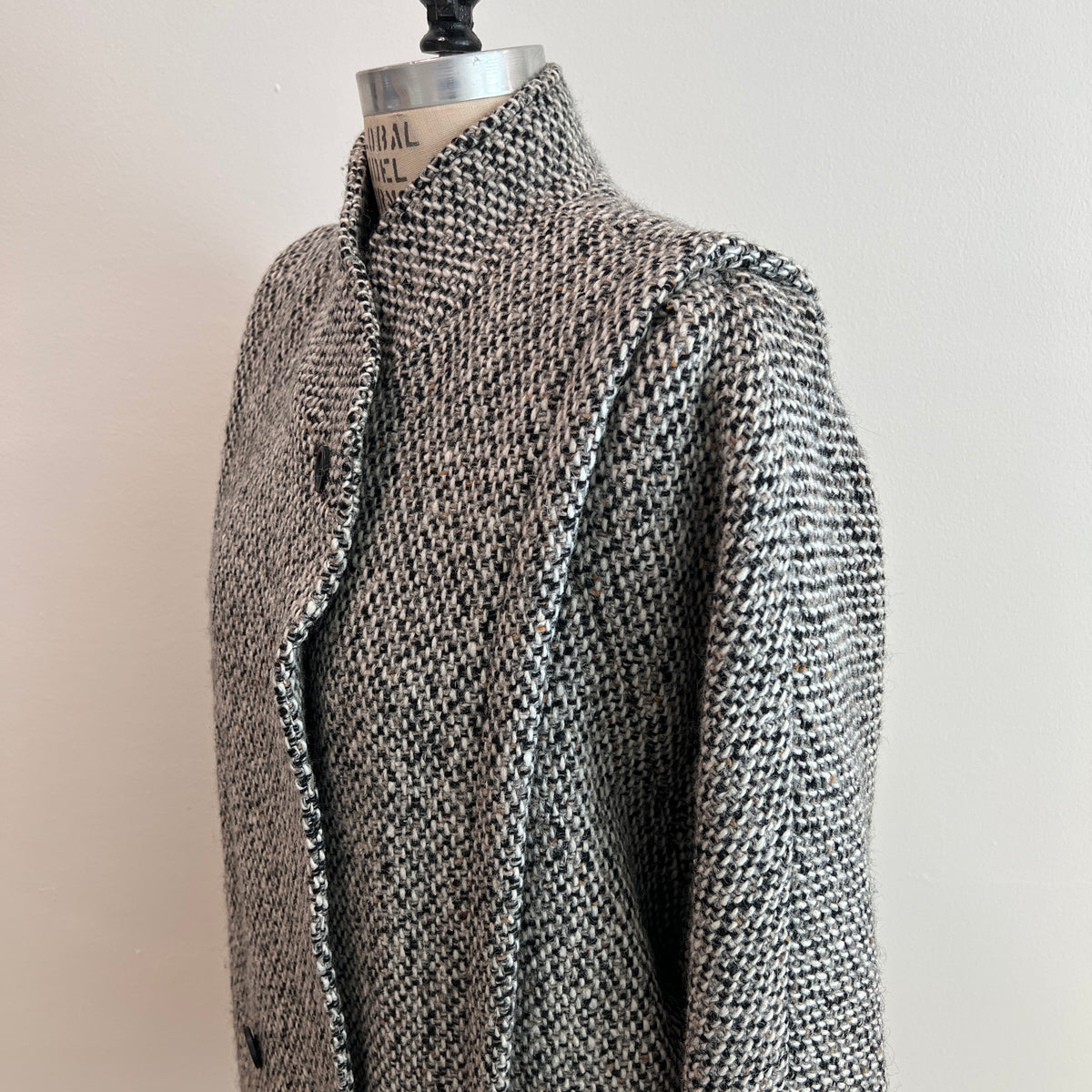 Vintage 1980s Women's Tweed Double-Breasted Wool Coat, Size M/L