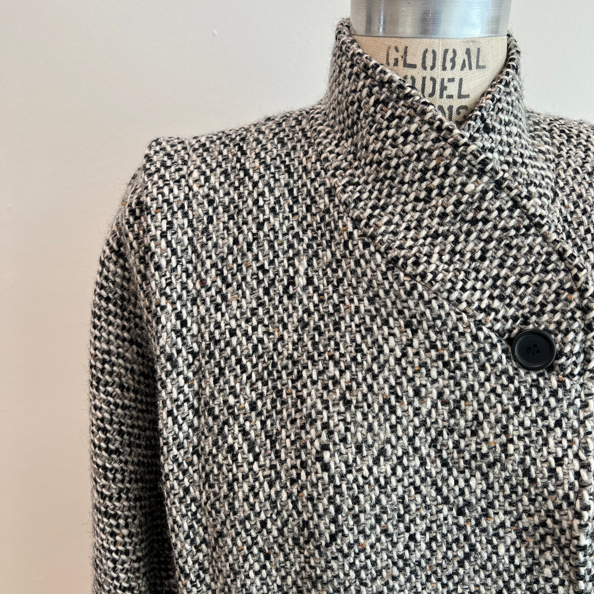 Vintage 1980s Women's Tweed Double-Breasted Wool Coat, Size M/L