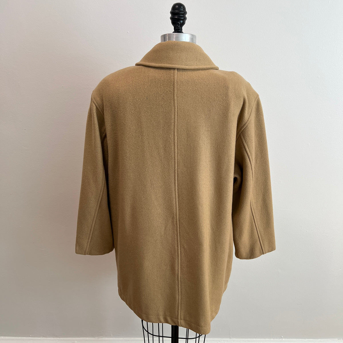 Vintage 1980s/1990s Women's Camel Wool Peacoat with Turnlock Buttons, Size L/XL