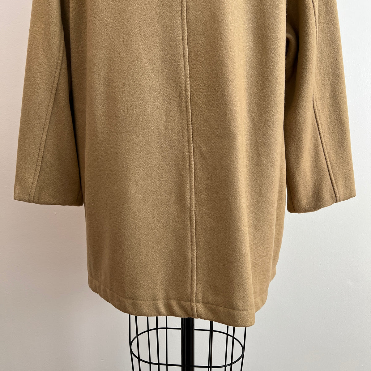 Vintage 1980s/1990s Women's Camel Wool Peacoat with Turnlock Buttons, Size L/XL