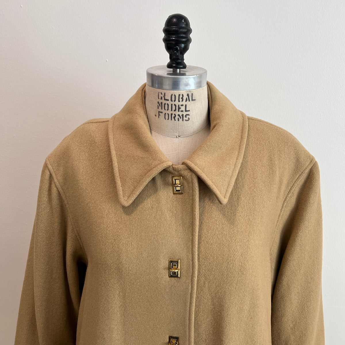 Vintage 1980s/1990s Women's Camel Wool Peacoat with Turnlock Buttons, Size L/XL