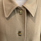 Vintage 1980s/1990s Women's Camel Wool Peacoat with Turnlock Buttons, Size L/XL