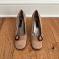 Vintage 1990s Anne Klein II Camel Suede Block Heels, Size 7M