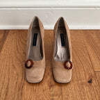 Vintage 1990s Anne Klein II Camel Suede Block Heels, Size 7M