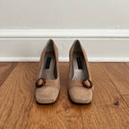 Vintage 1990s Anne Klein II Camel Suede Block Heels, Size 7M