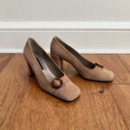 Vintage 1990s Anne Klein II Camel Suede Block Heels, Size 7M