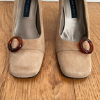 Vintage 1990s Anne Klein II Camel Suede Block Heels, Size 7M