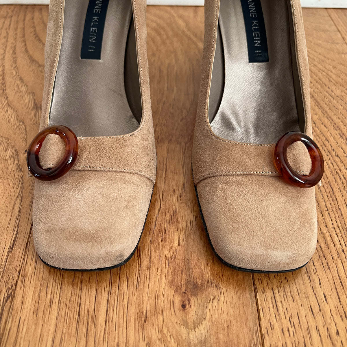 Vintage 1990s Anne Klein II Camel Suede Block Heels, Size 7M