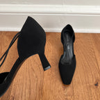 Vintage 1990s Laura Scott Black Square Toed Low Heel Pumps, Size 8