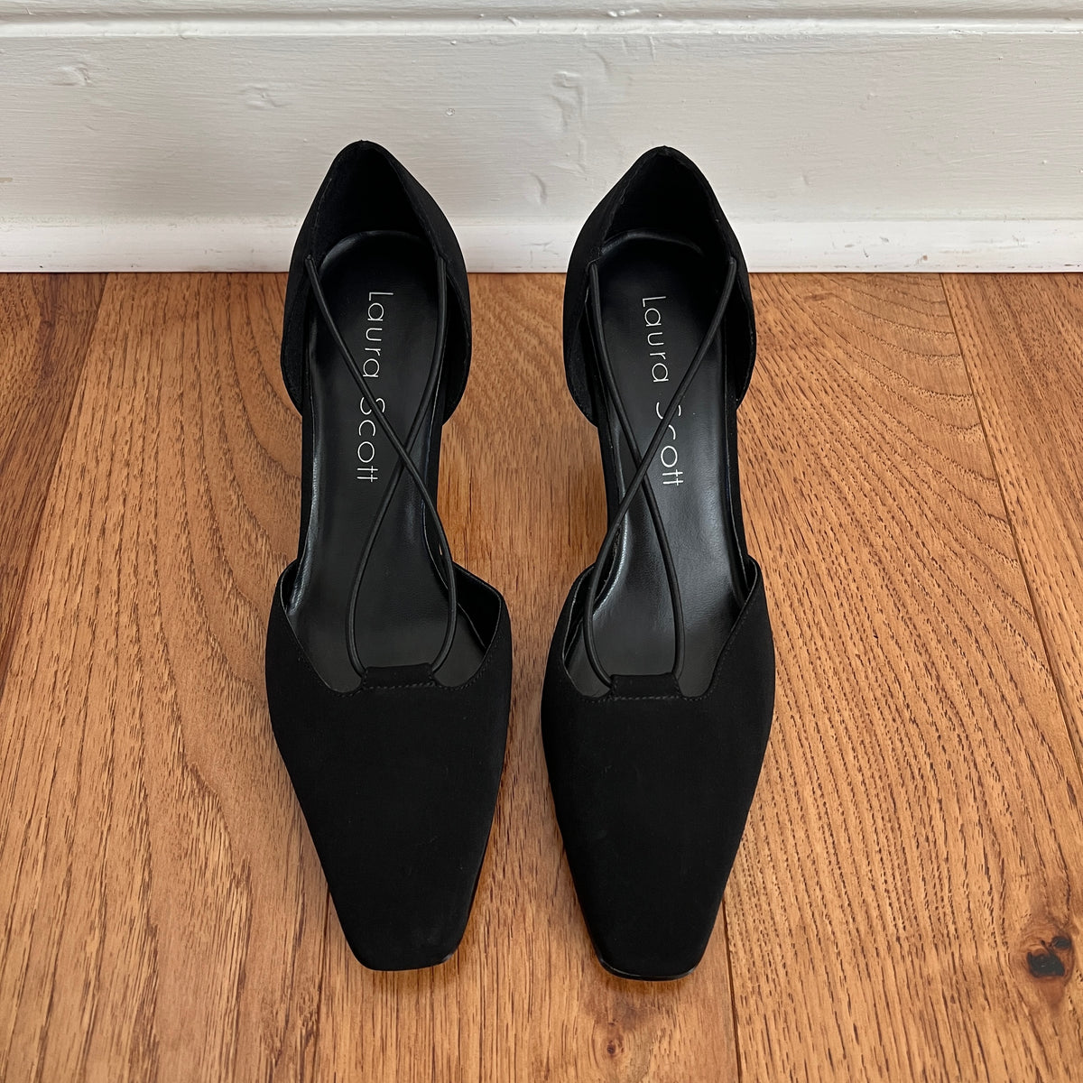 Vintage 1990s Laura Scott Black Square Toed Low Heel Pumps, Size 8