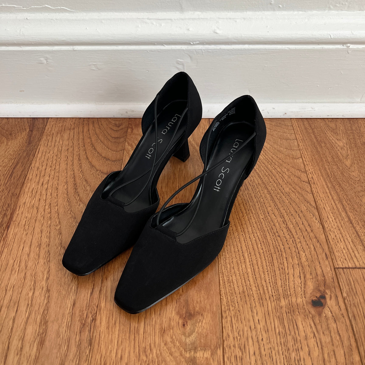 Vintage 1990s Laura Scott Black Square Toed Low Heel Pumps, Size 8