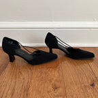 Vintage 1990s Laura Scott Black Square Toed Low Heel Pumps, Size 8