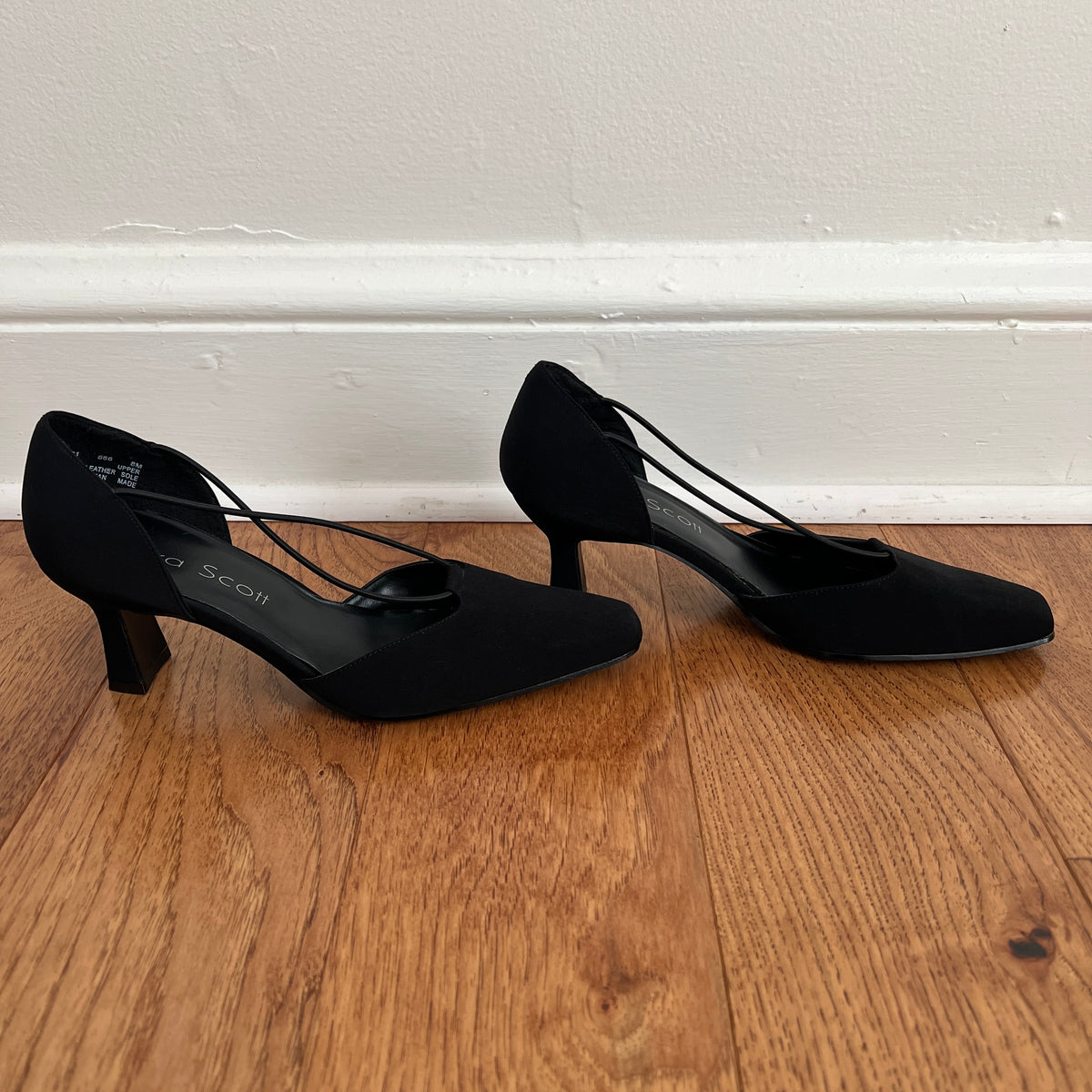 Vintage 1990s Laura Scott Black Square Toed Low Heel Pumps, Size 8