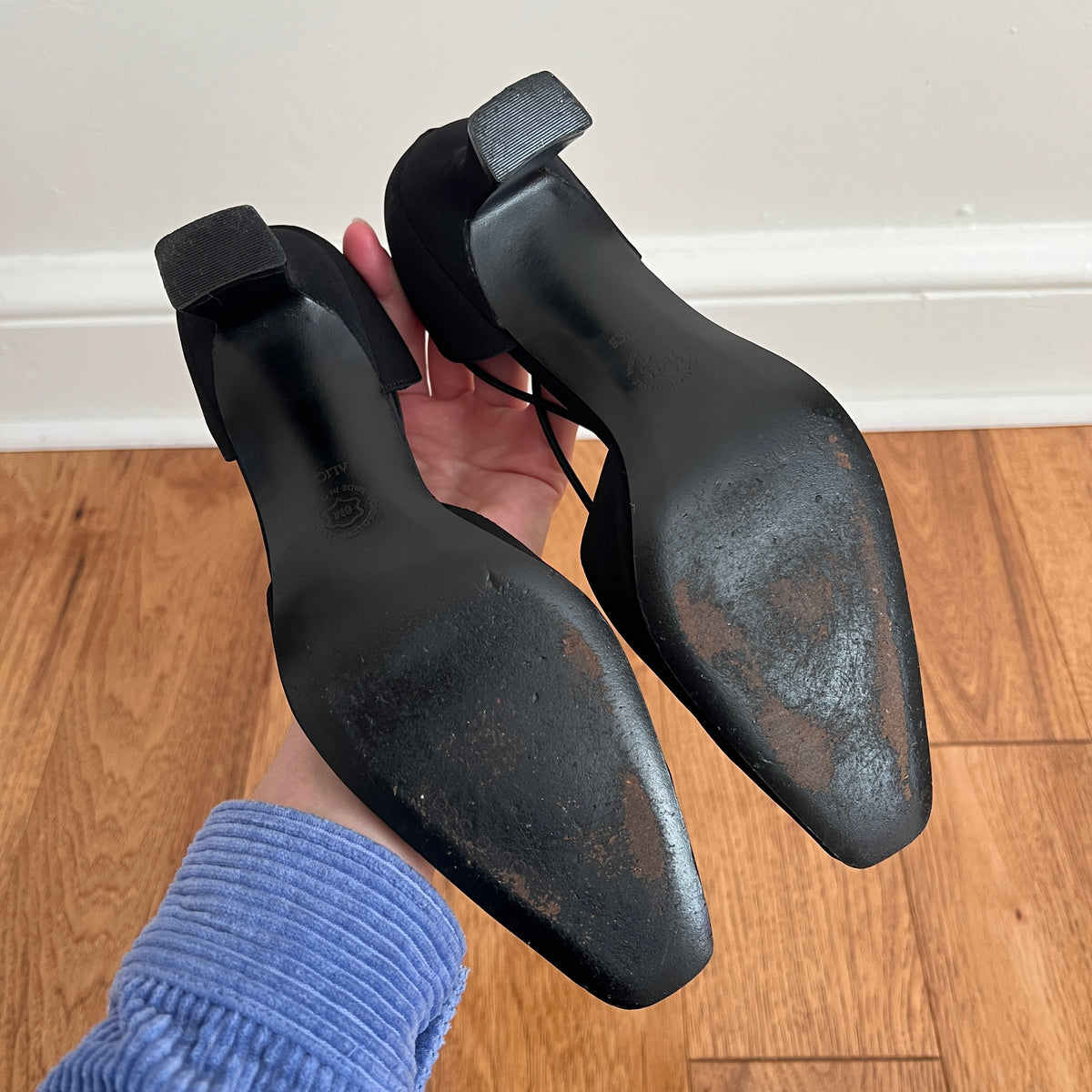 Vintage 1990s Laura Scott Black Square Toed Low Heel Pumps, Size 8