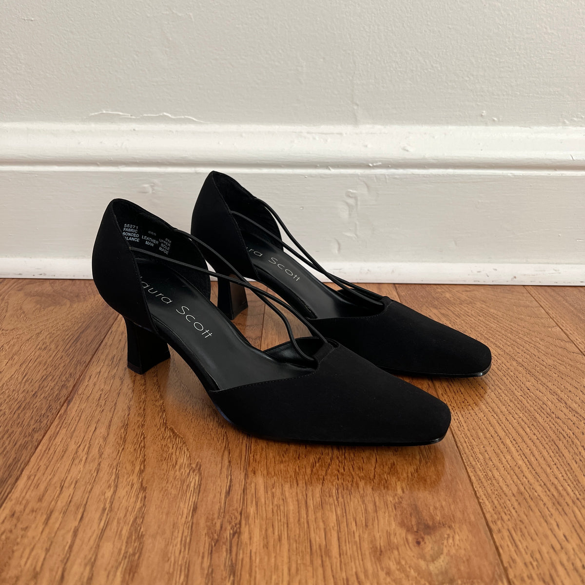 Vintage 1990s Laura Scott Black Square Toed Low Heel Pumps, Size 8