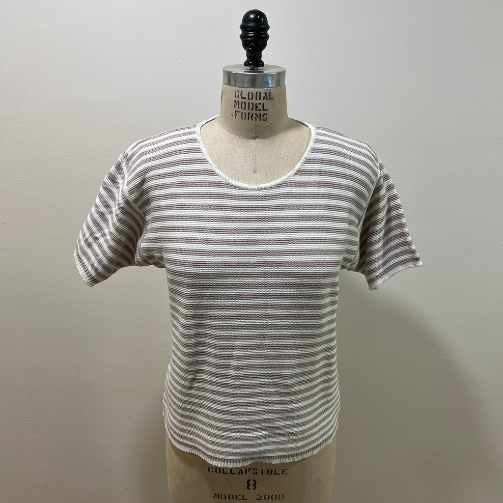 Vintage 1990s Women's Size S Cotton Striped Knit Crewneck Sweater Tee