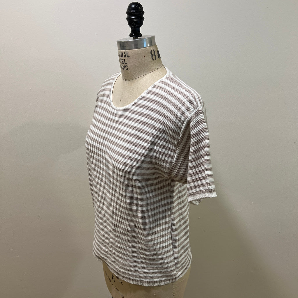 Vintage 1990s Women's Size S Cotton Striped Knit Crewneck Sweater Tee