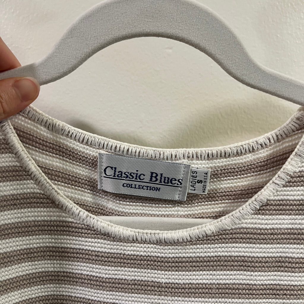 Vintage 1990s Women's Size S Cotton Striped Knit Crewneck Sweater Tee