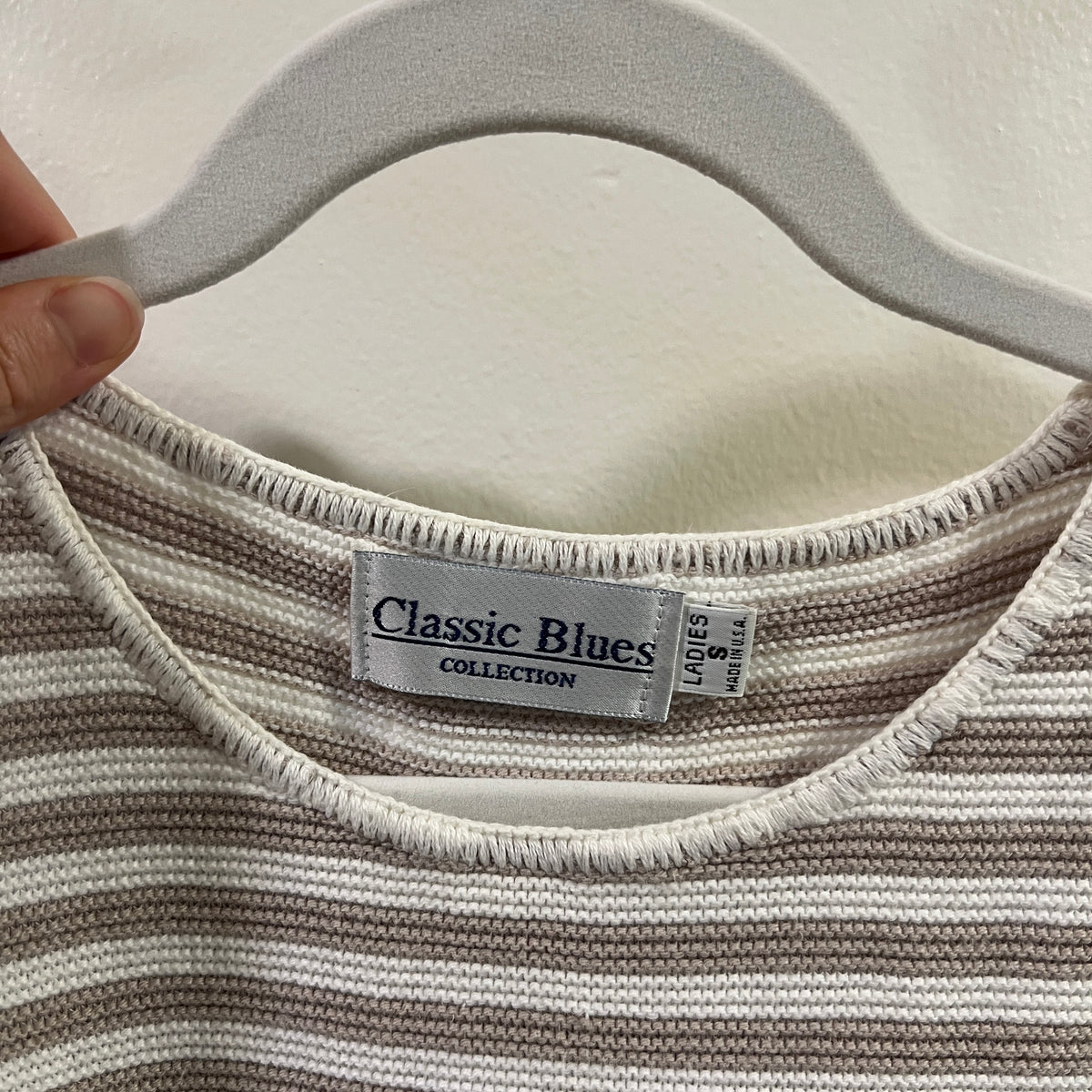 Vintage 1990s Women's Size S Cotton Striped Knit Crewneck Sweater Tee