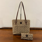 Vintage Y2K Dooney & Bourke Signature DB Monogram Canvas Small Lexington Tote and Continental Clutch