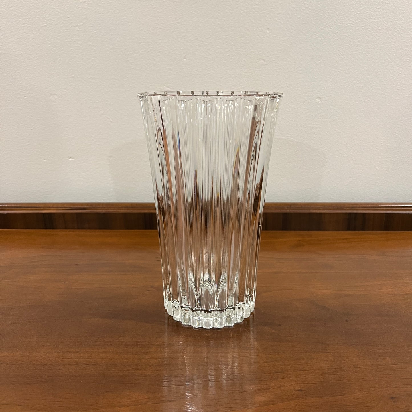 Vintage Cristal d'Arques-Durand Athena Clear Ribbed 9.75" Crystal Flower Vase
