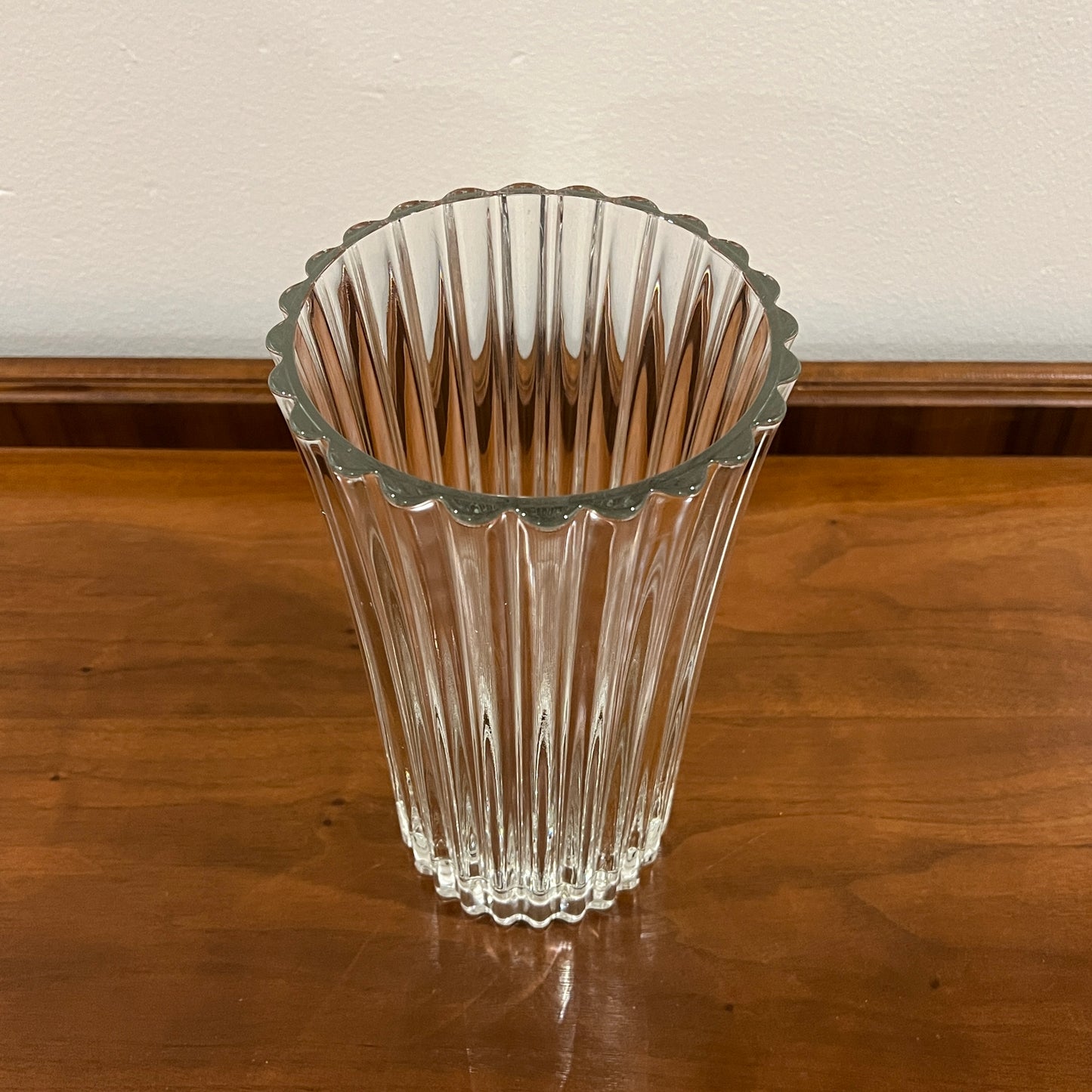 Vintage Cristal d'Arques-Durand Athena Clear Ribbed 9.75" Crystal Flower Vase