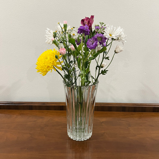 Vintage Cristal d'Arques-Durand Athena Clear Ribbed 9.75" Crystal Flower Vase