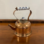 Vintage Daewoo Copper Tea Kettle with Delft Blue and White Porcelain Handle