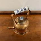 Vintage Daewoo Copper Tea Kettle with Delft Blue and White Porcelain Handle