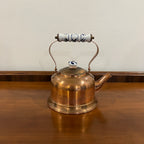 Vintage Daewoo Copper Tea Kettle with Delft Blue and White Porcelain Handle