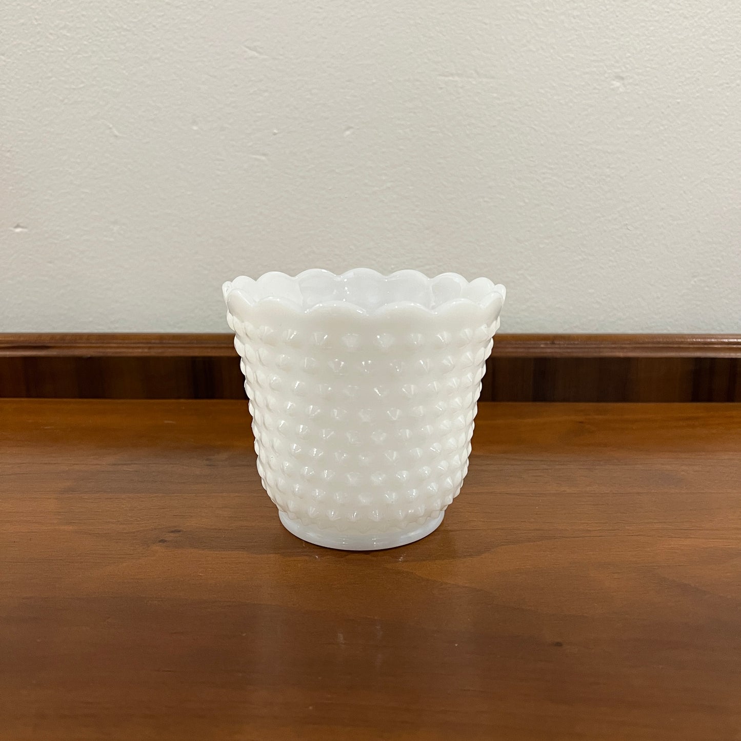 Vintage Fire King by Anchor Hocking Hobnail Milk Glass, Wide Scallop Edged 4.5" Planter