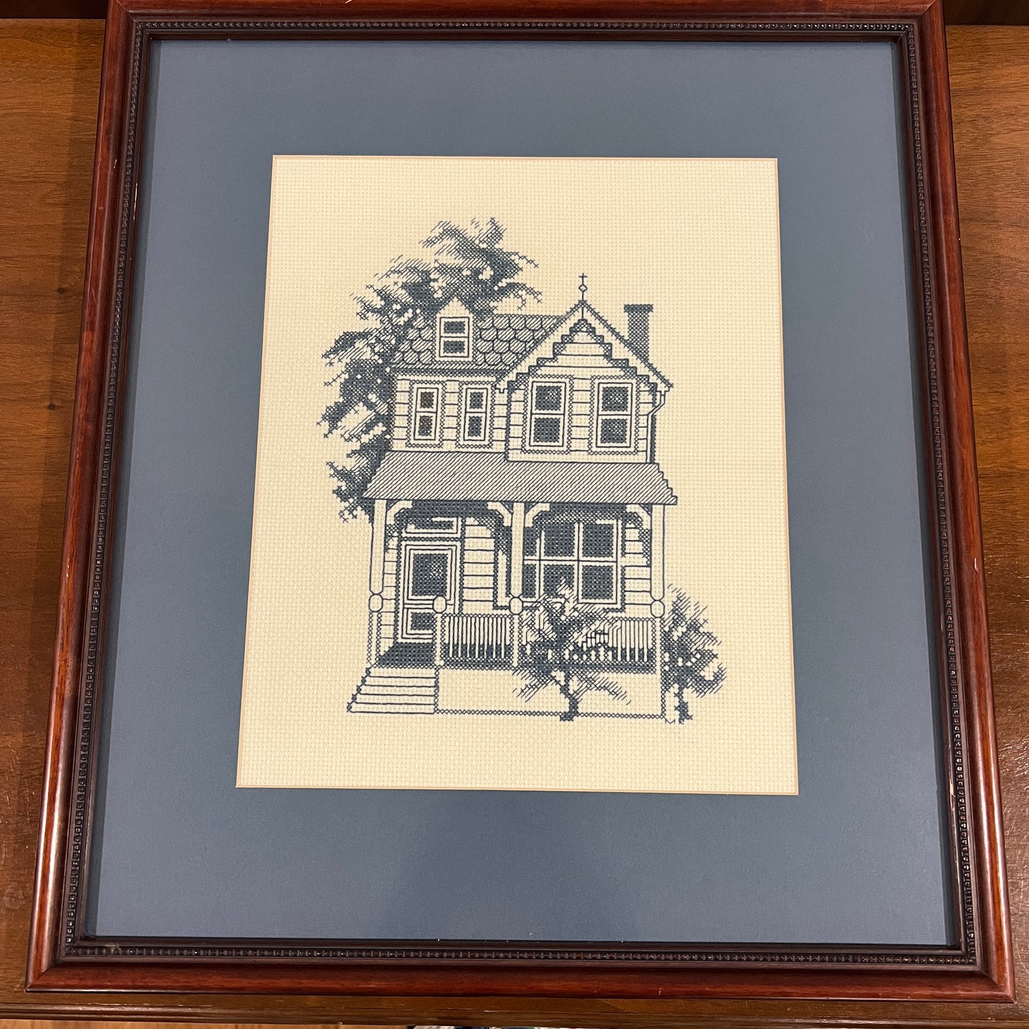 Vintage Framed Completed Cross Stitch Wall Hanging, Ginger & Spice Country House Pattern 8701