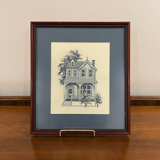Vintage Framed Completed Cross Stitch Wall Hanging, Ginger & Spice Country House Pattern 8701