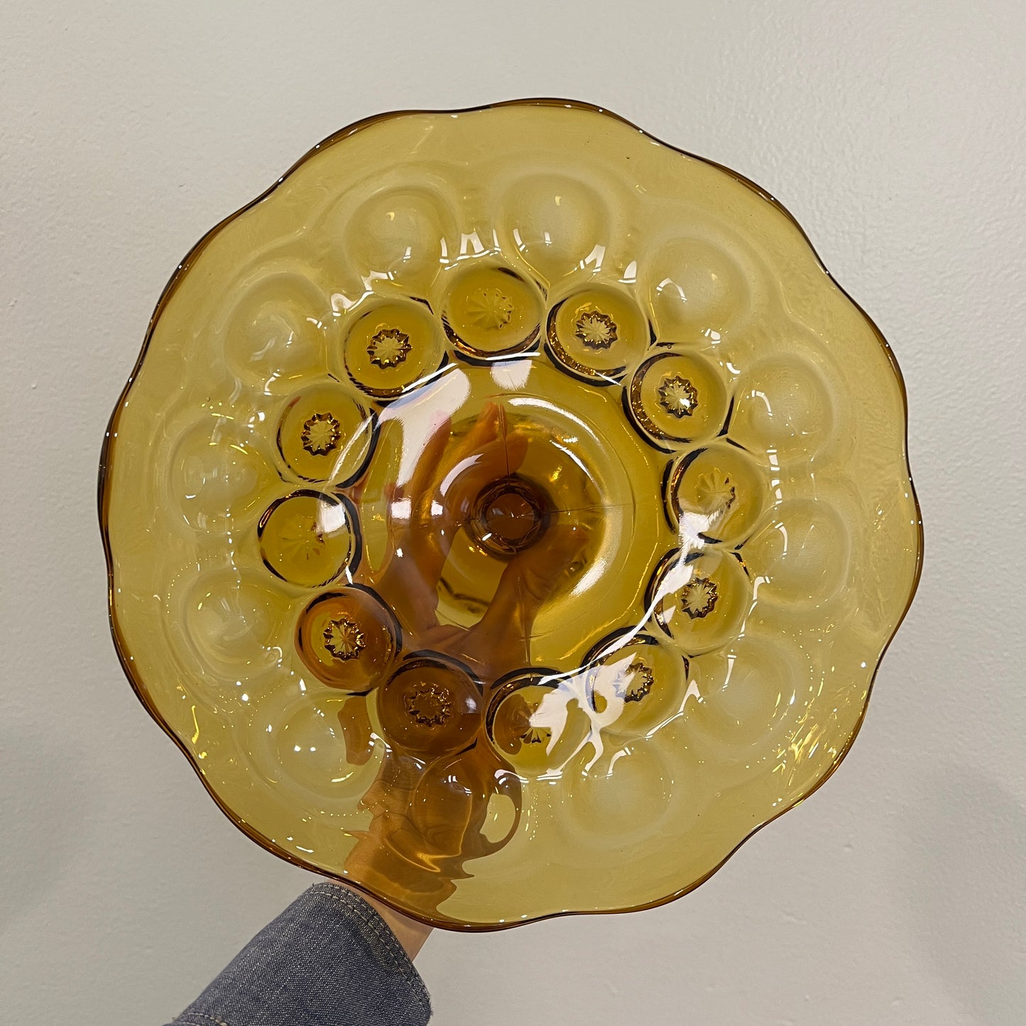 Vintage L.E. Smith Glass Moon and Star Amber Round Compote (or Cake Stand)